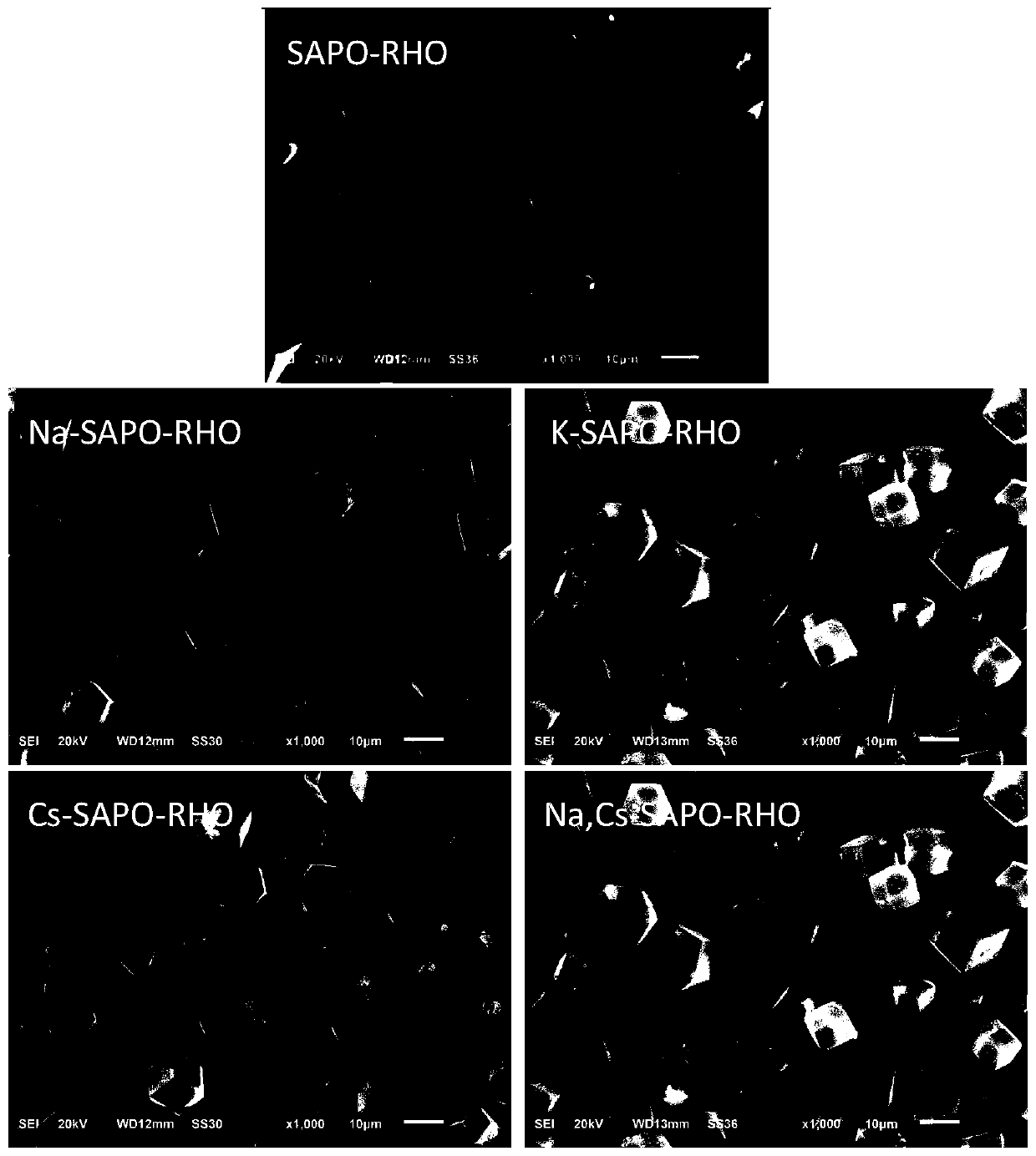 Modified M-SAPO-RHO type zeolite molecular sieve and preparation method and applications thereof