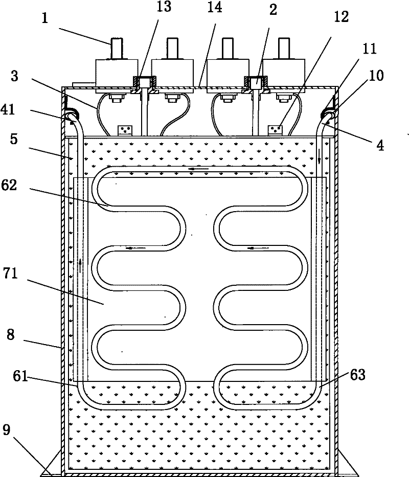 Oil-immersed water-cooled high-power electric and electronic capacitor