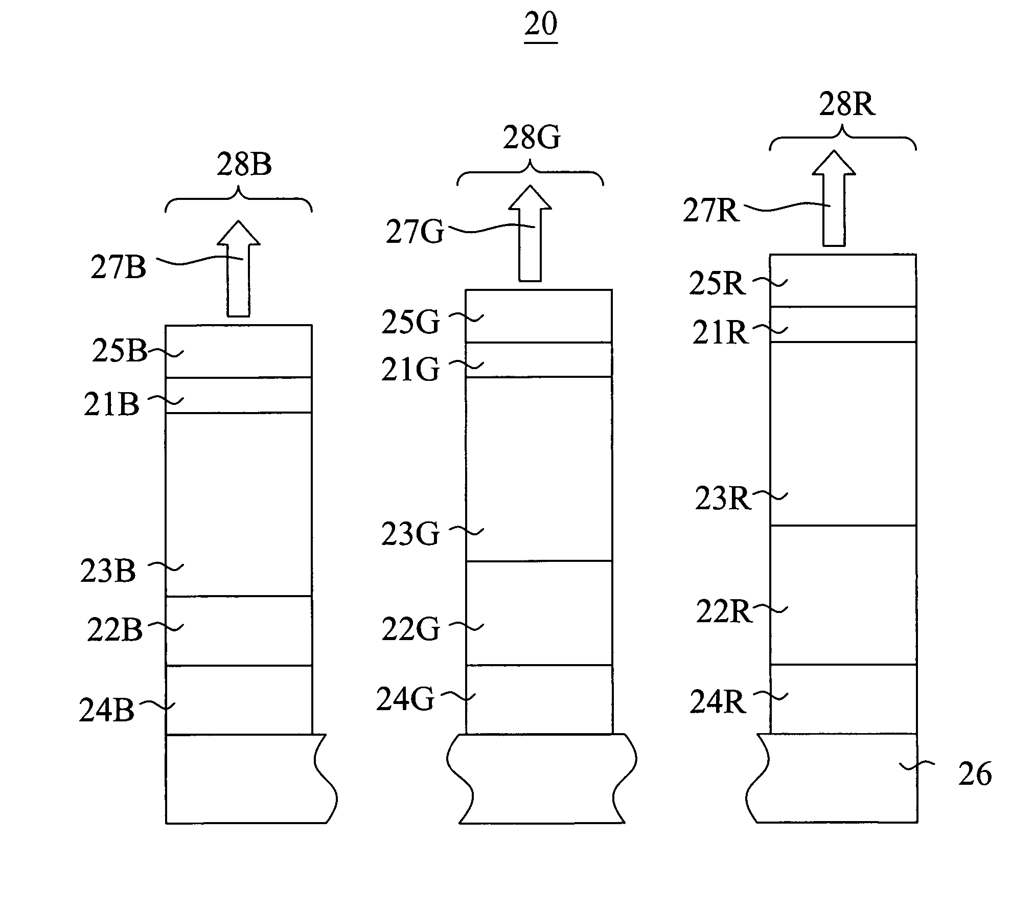 Green light-emitting microcavity OLED device using a yellow color filter element