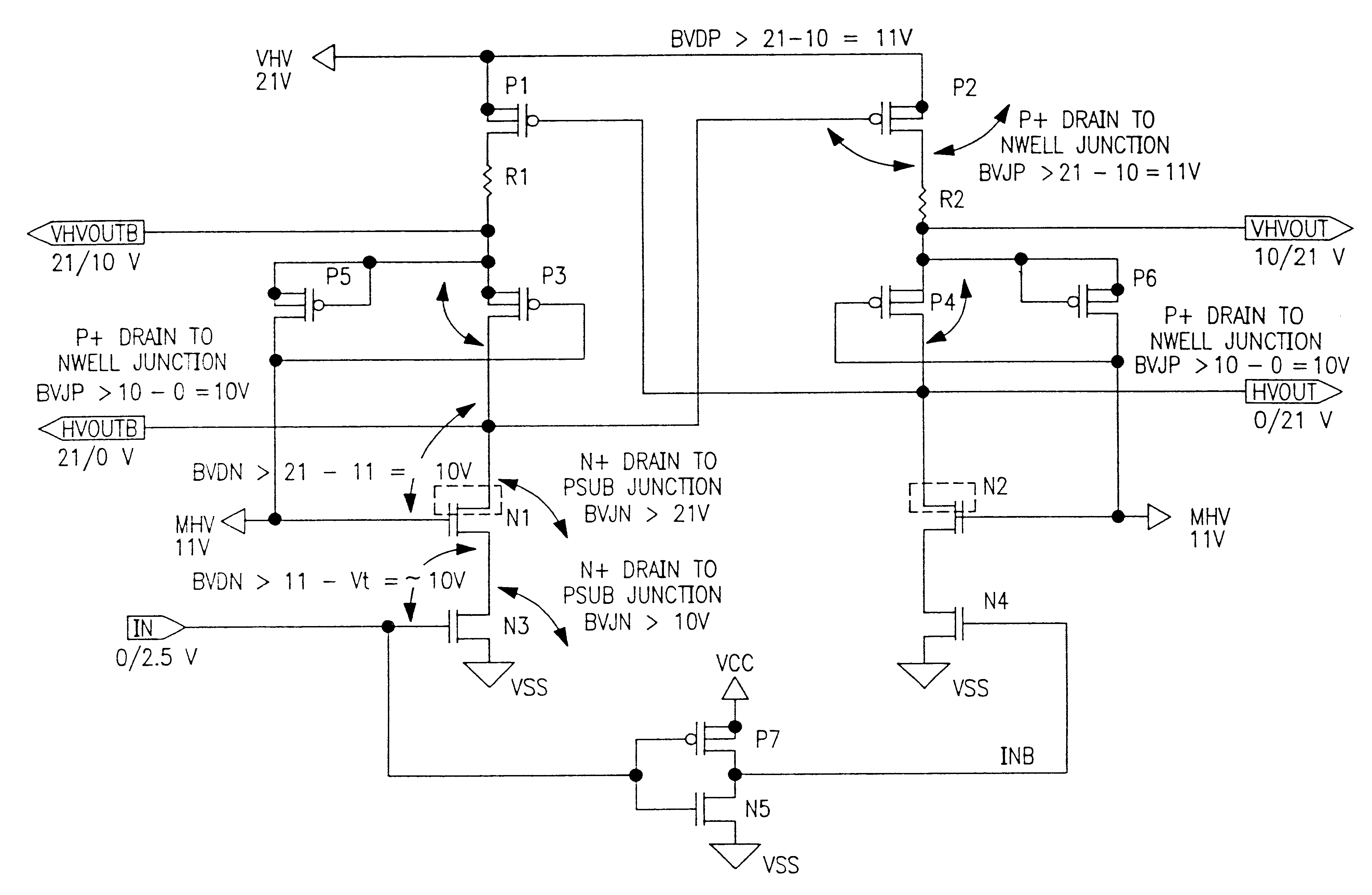 High voltage level shifter for switching high voltage in non-volatile memory integrated circuits