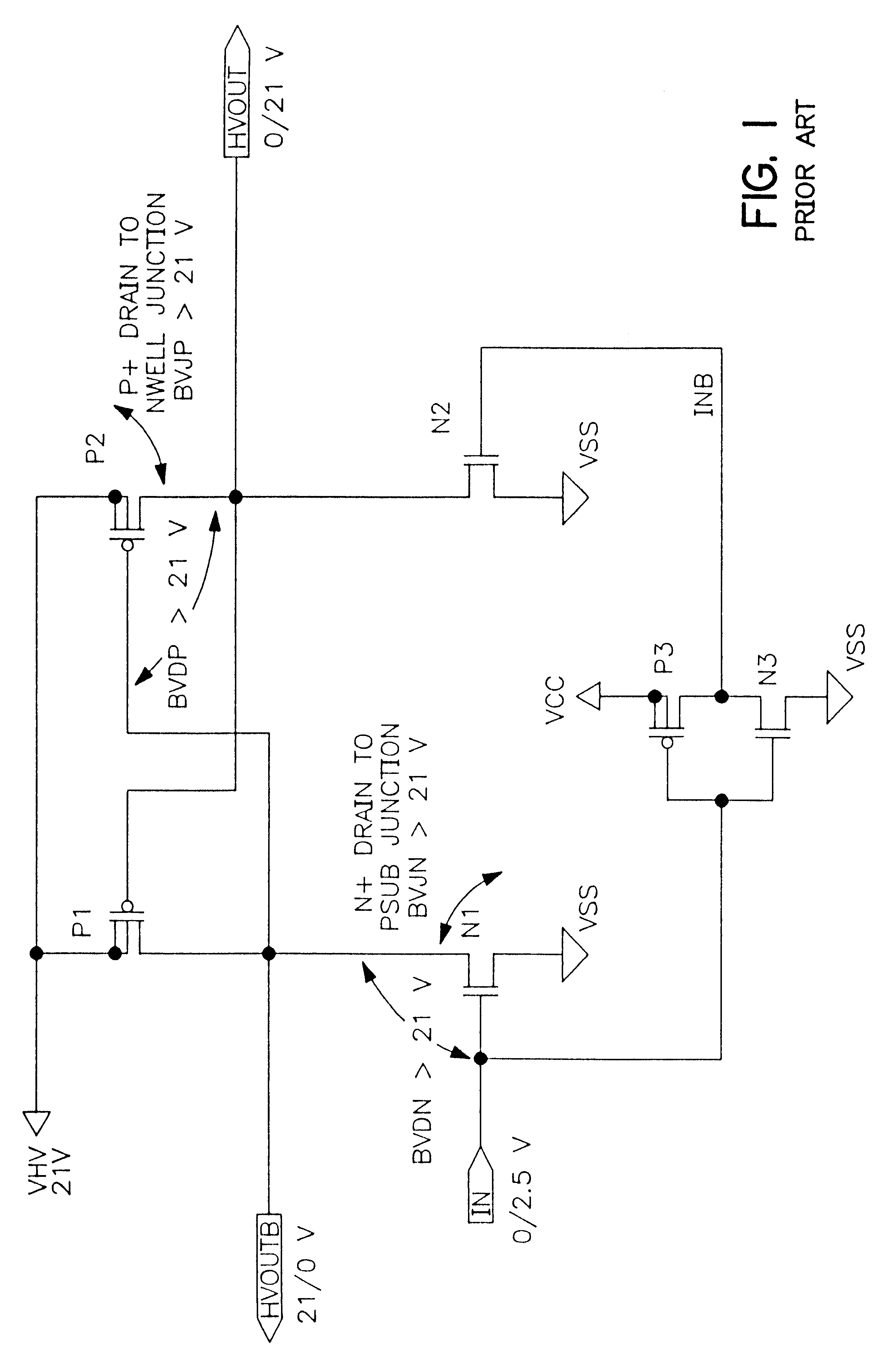 High voltage level shifter for switching high voltage in non-volatile memory integrated circuits