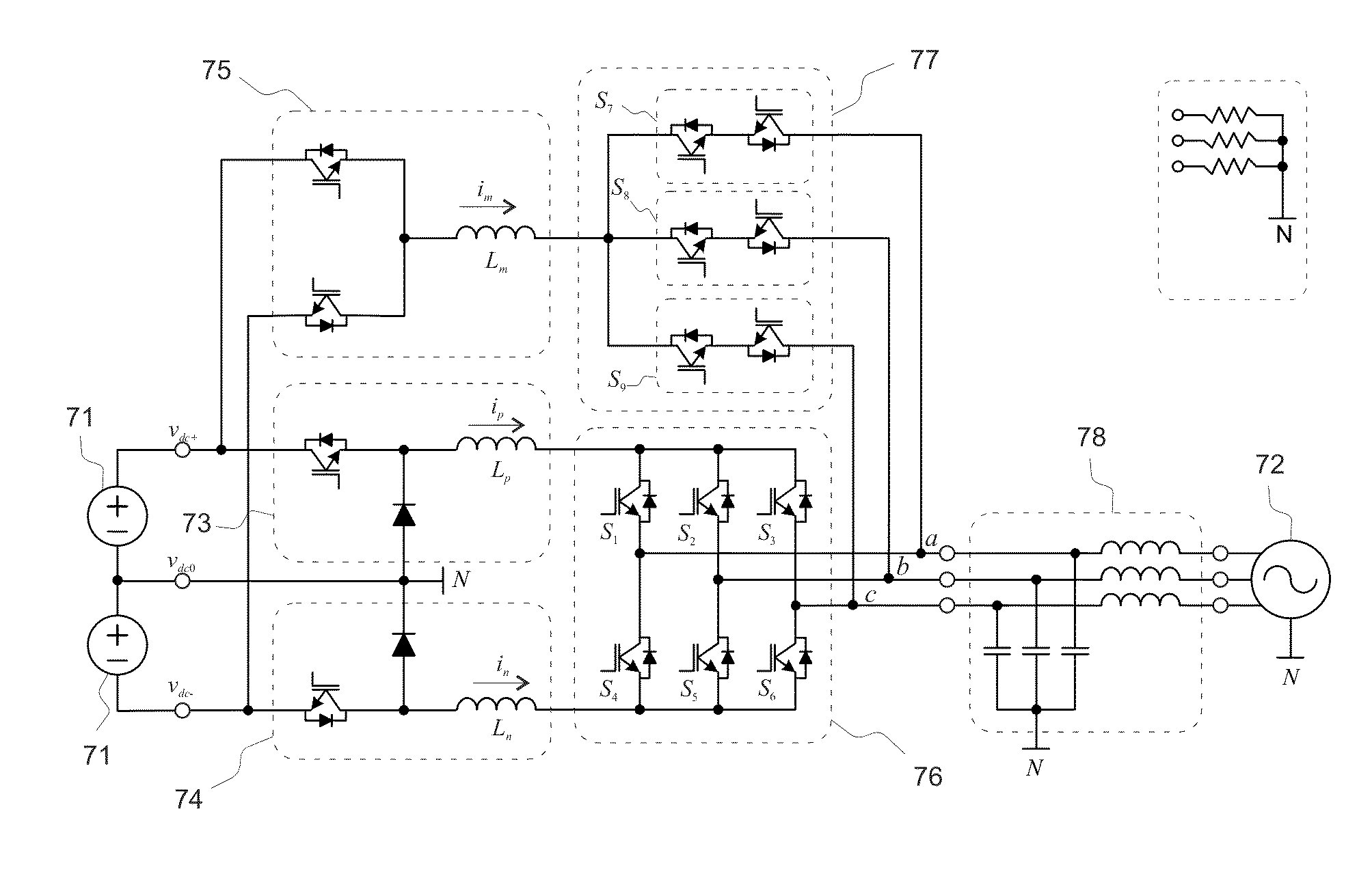 Method and apparatus for producing three-phase current