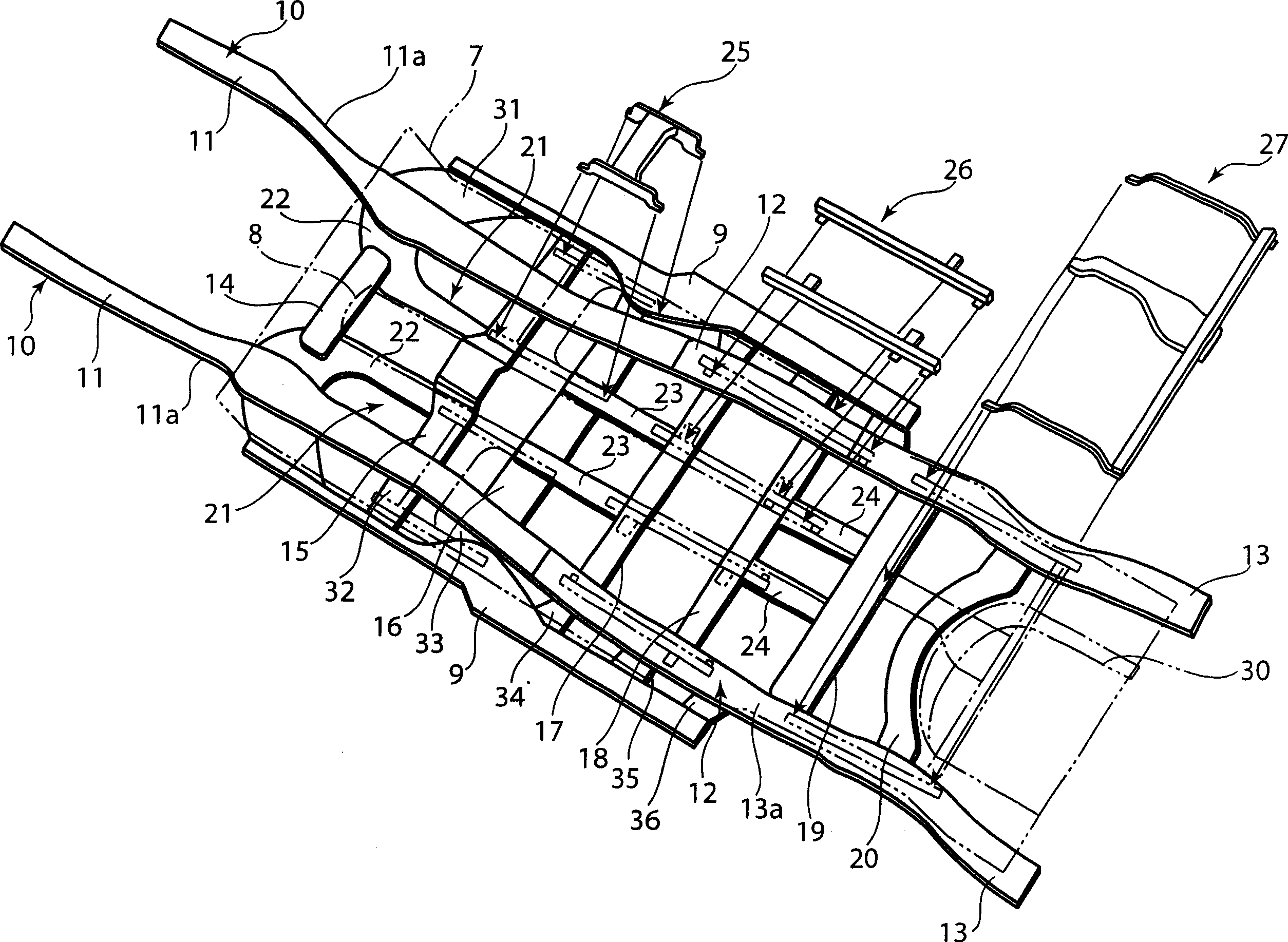 Underside body structure of vehicle