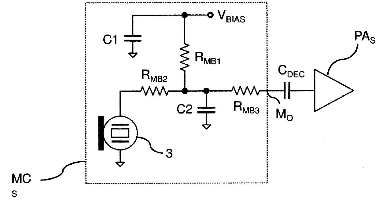 Interface circuit for connecting a microphone circuit to a preamplifier.
