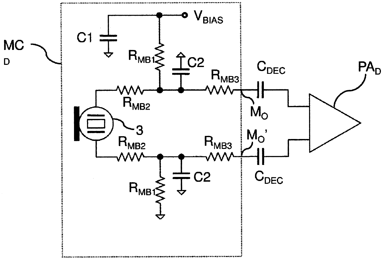 Interface circuit for connecting a microphone circuit to a preamplifier.