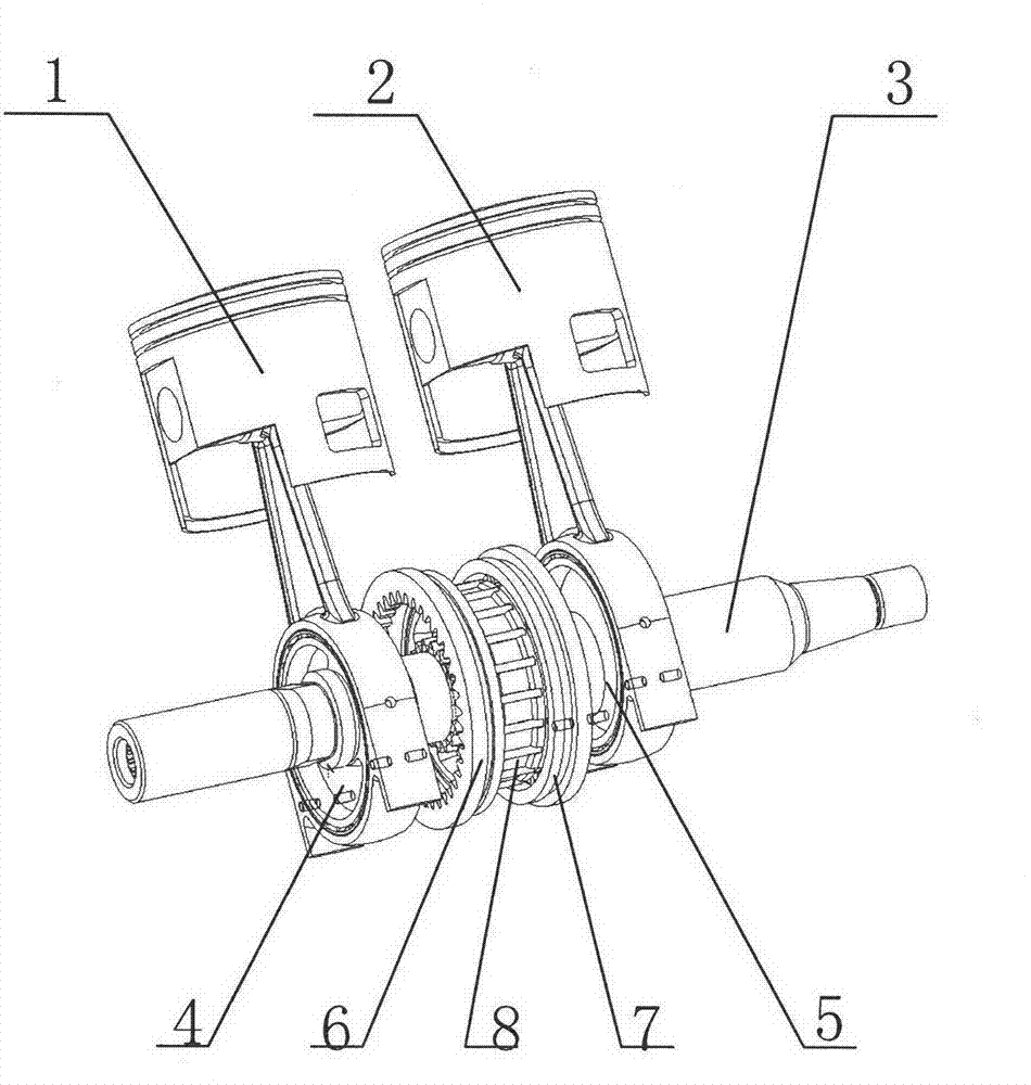 Double-cylinder crank round slide mechanism and combustion engine and compressor thereof