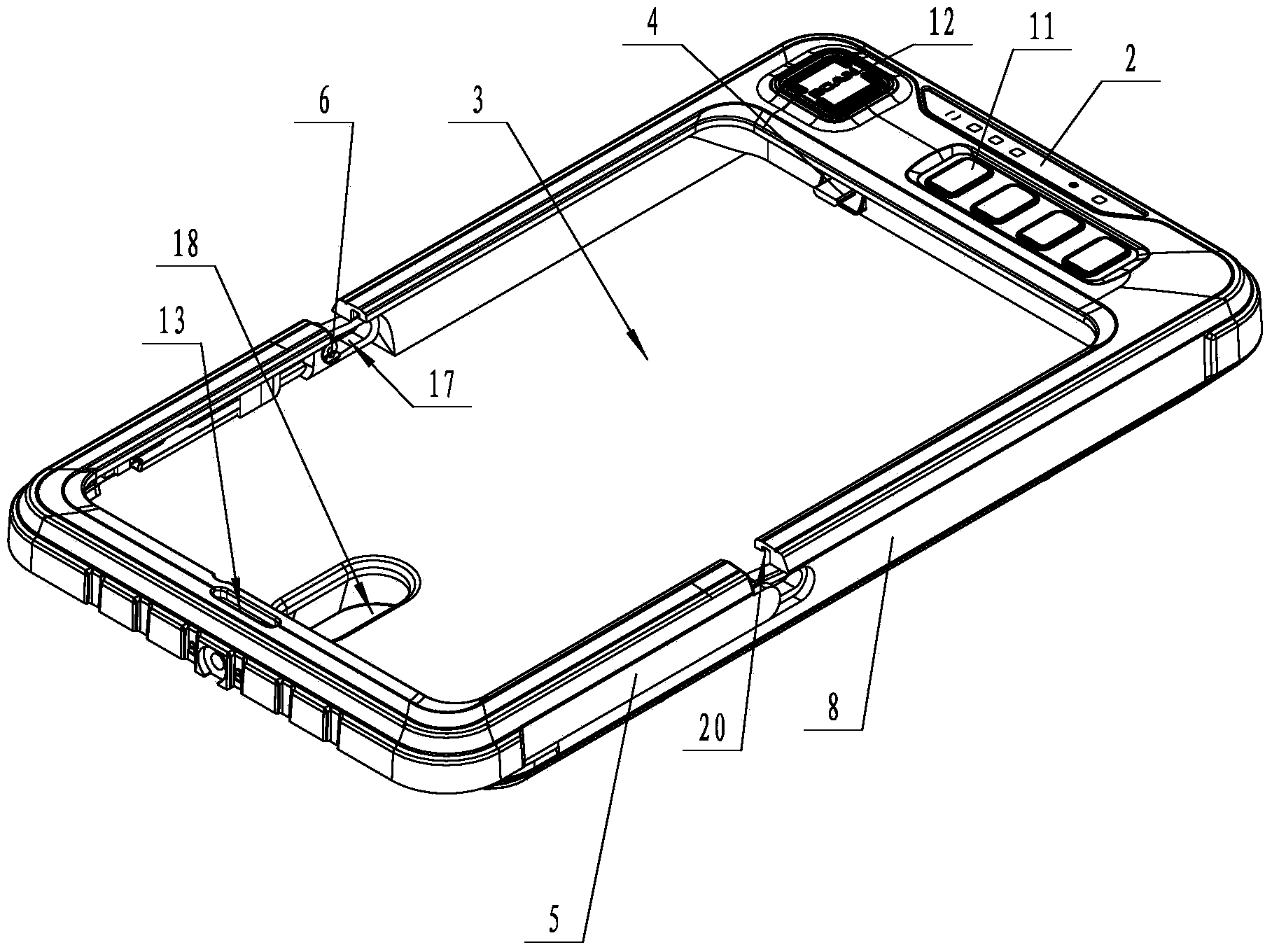 Back-clamped mobile terminal with infrared meter reading and bar code scanning and working method thereof