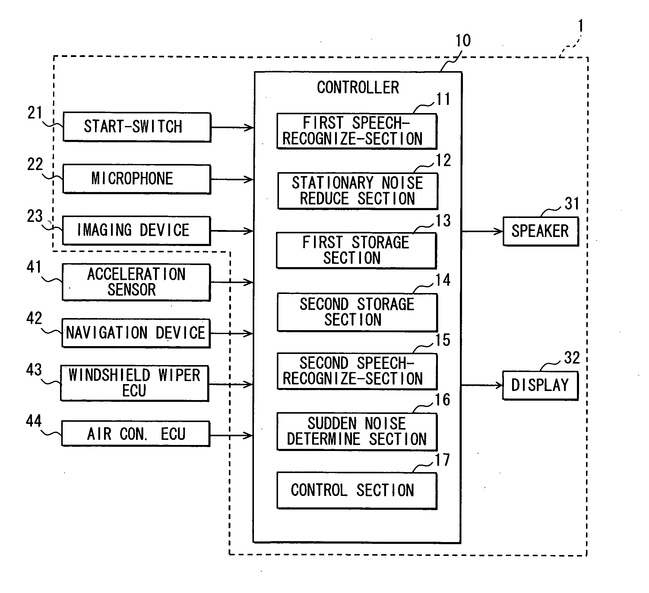 In-vehicle speech recognition device