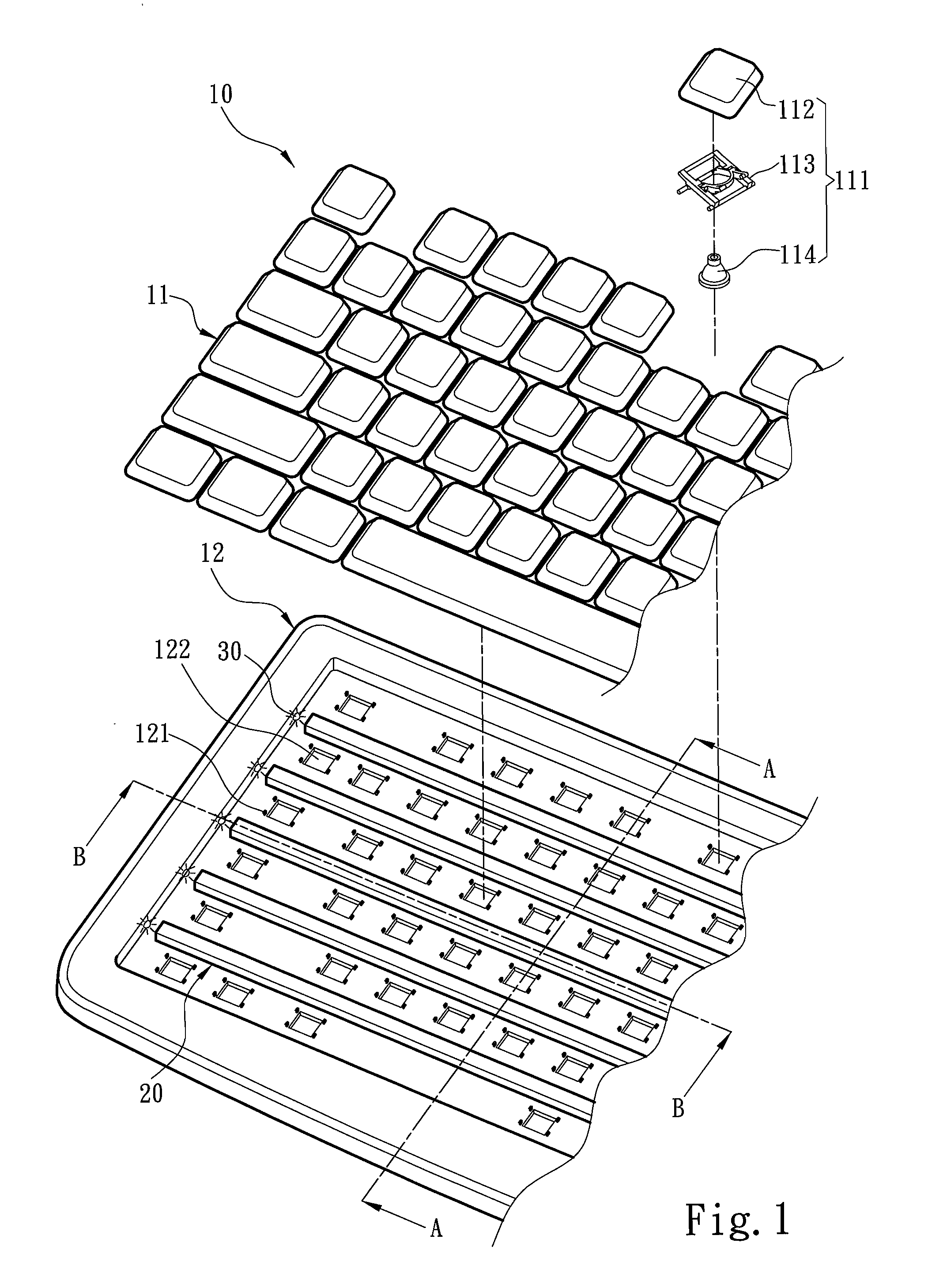 Illuminated keyboard providing high and uniform luminosity