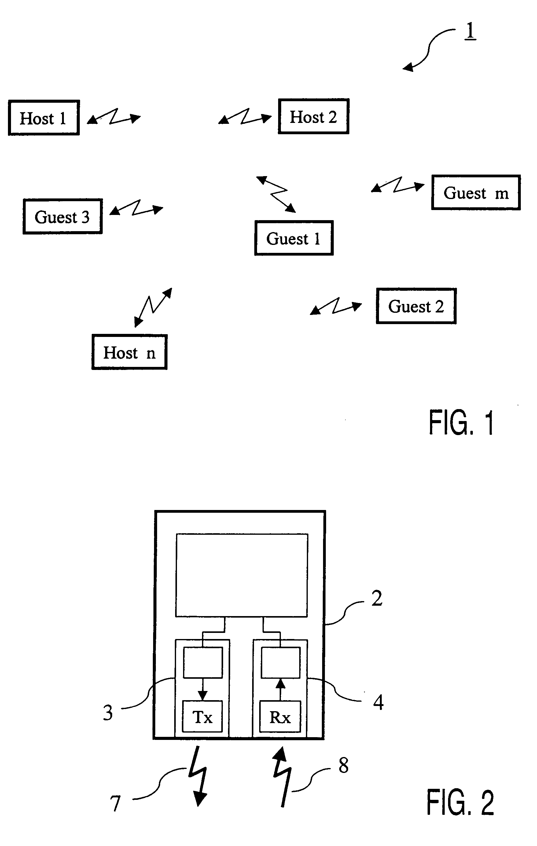 Wireless communication system having a guest transmitter and a host receiver