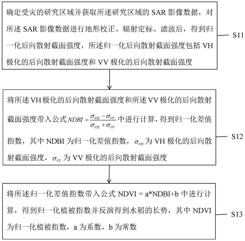 Method and device for detecting growth vigor of rice after disaster