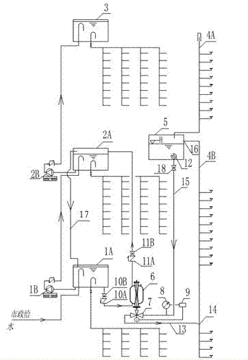 High-rise building auxiliary water supply system capable of utilizing building drainage energy