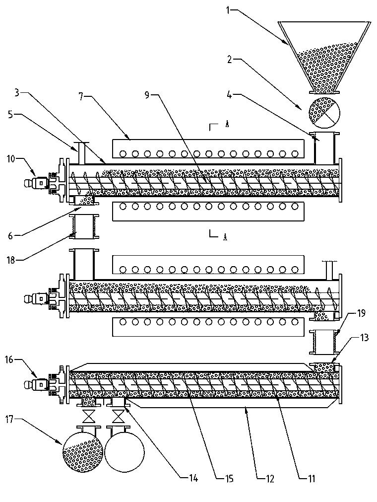 Horizontal-tube carbon intermediate continuous thermal treatment device