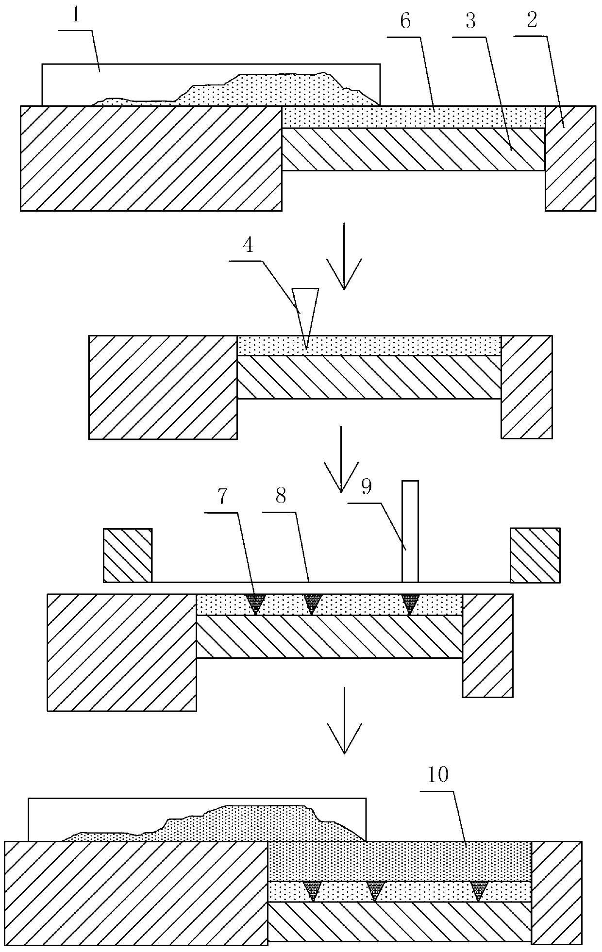 Material distributing method and device of micro powder carving of polished tile