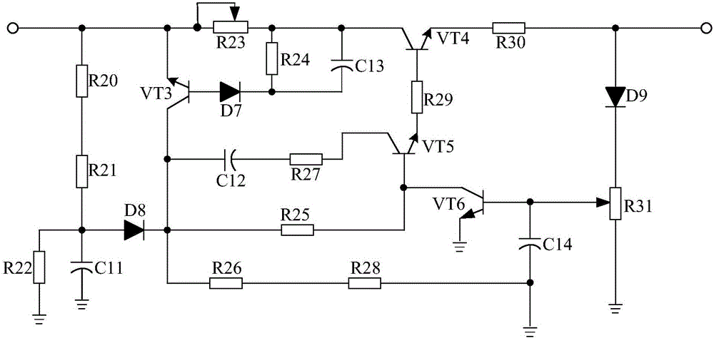 Triode overcurrent protection type energy-saving power supply circuit for cold-light LED