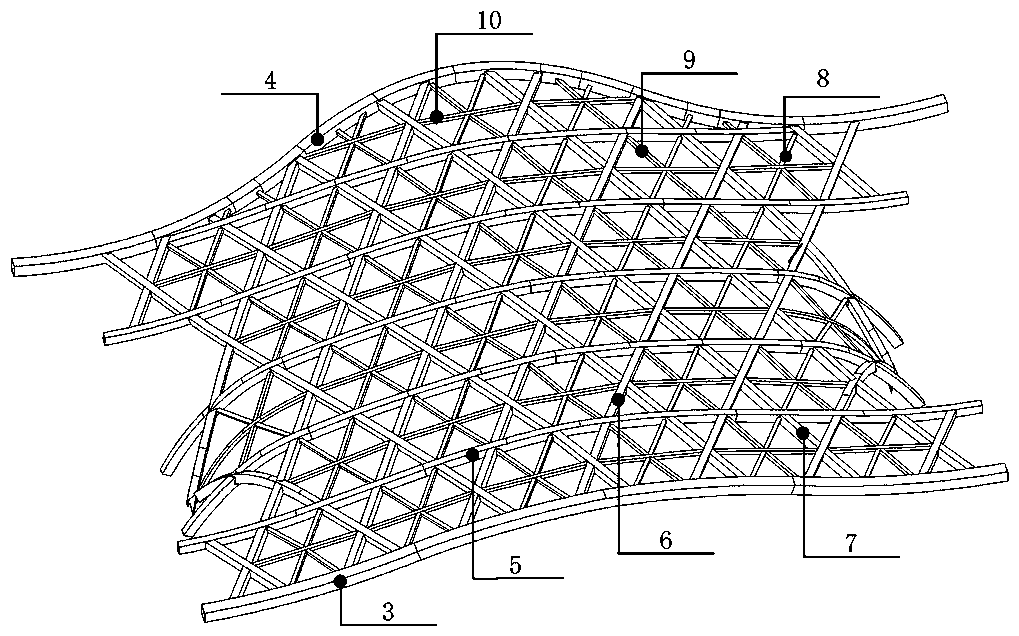 Wavy woven latticed shell structure and construction method thereof