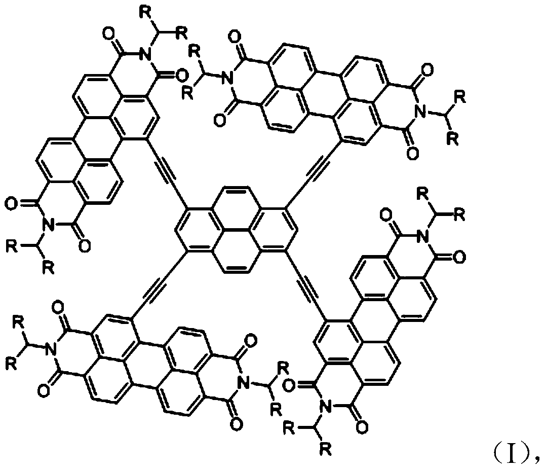 Starburst non-fullerene organic small molecule receptor material containing pyrene and perylene diimide and preparation method of starburst non-fullerene organic small molecule receptor material