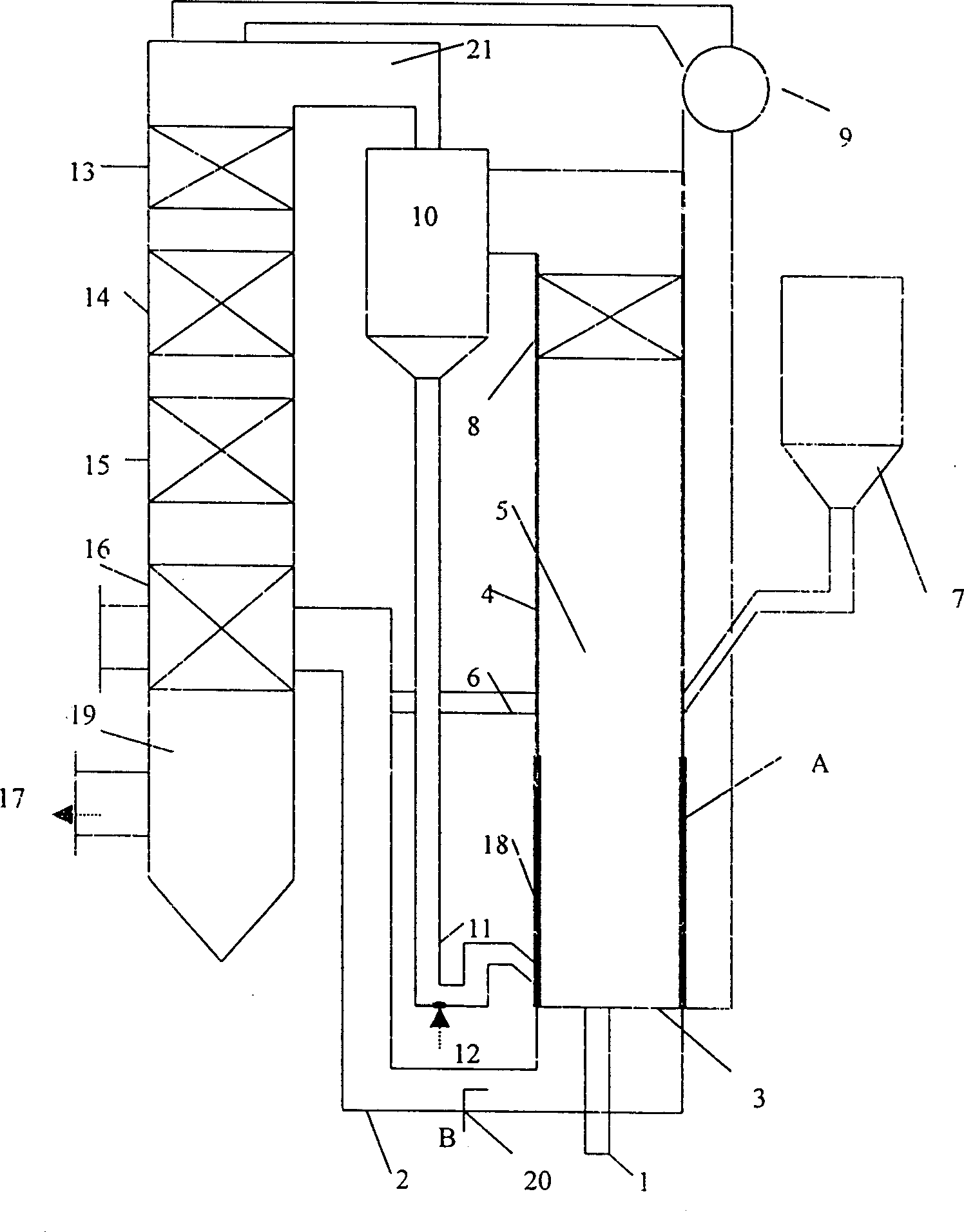 Method and device for burning petroleum coke by use of circulating fluid bed
