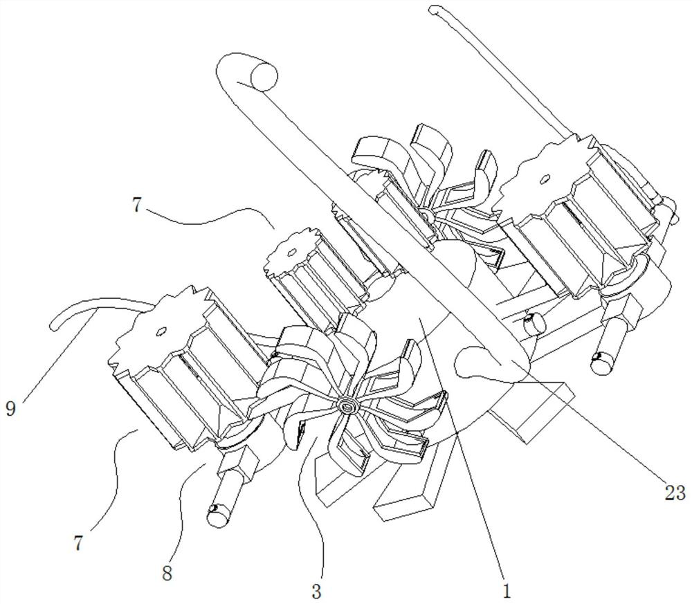 Continuous cross-shaped water pumping device utilizing water energy