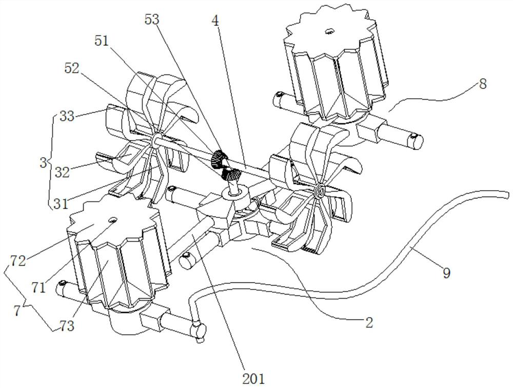 Continuous cross-shaped water pumping device utilizing water energy