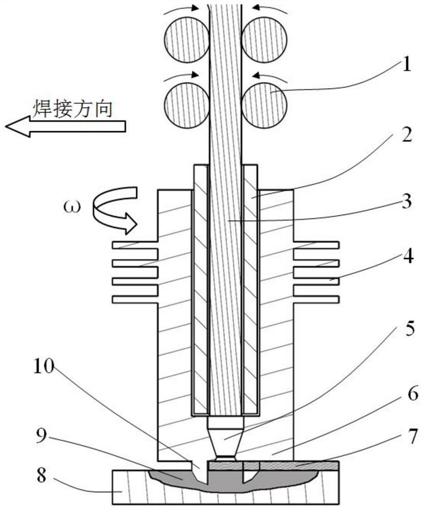 Middle wire filling type negative-pressure-in low-acting-force stirring friction welding method and device