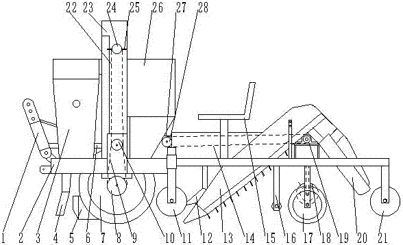 Potato planter capable of forming inverted-W type ridges, conducting fertilization, conducting film mulching and covering all film surfaces with soil