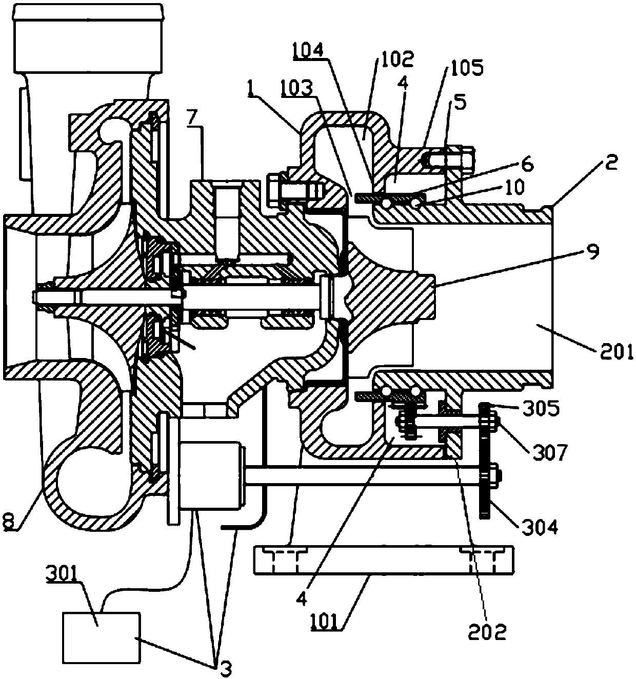 A turbocharger with axially variable section