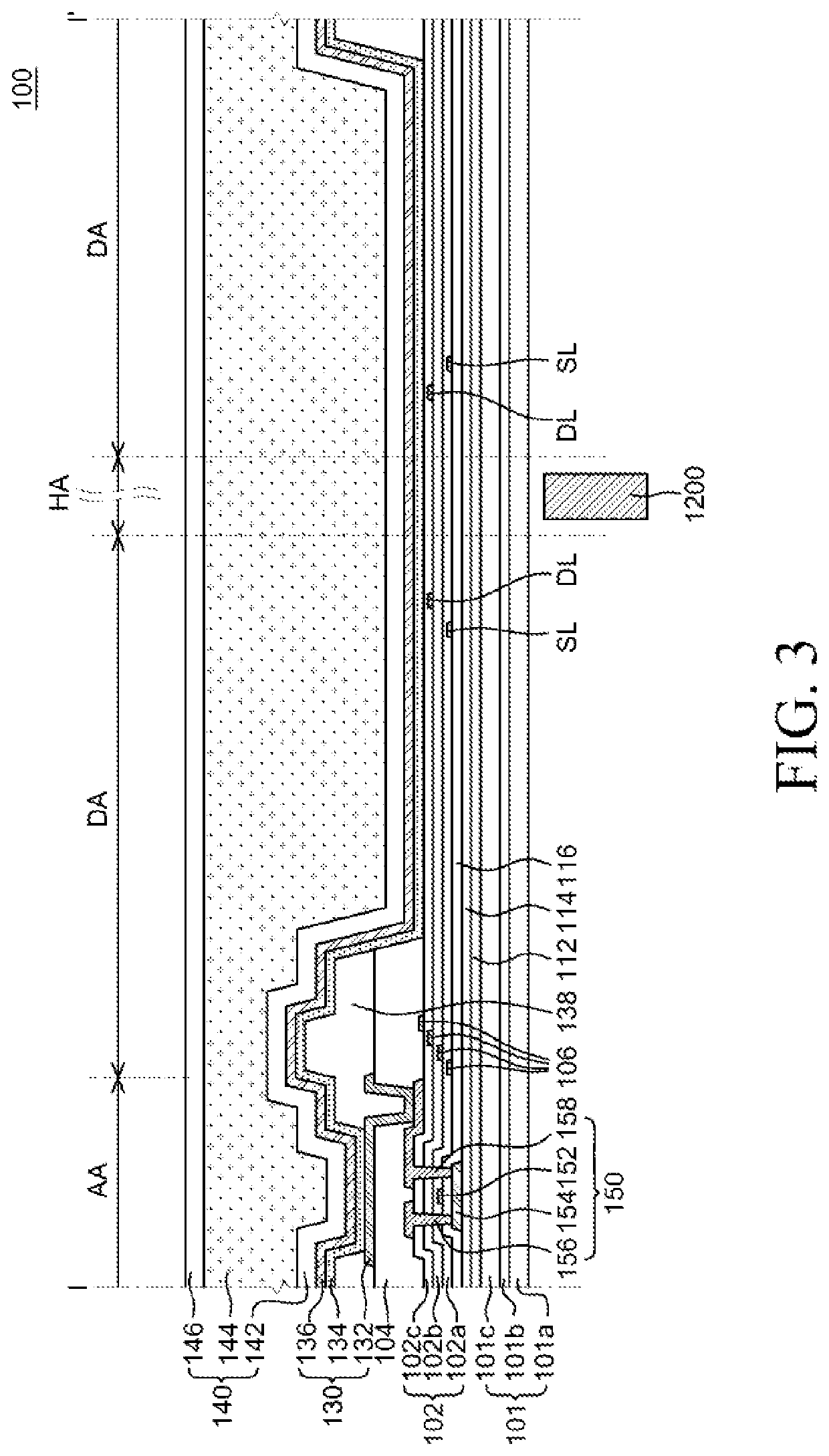 Display device comprising see-through area for camera