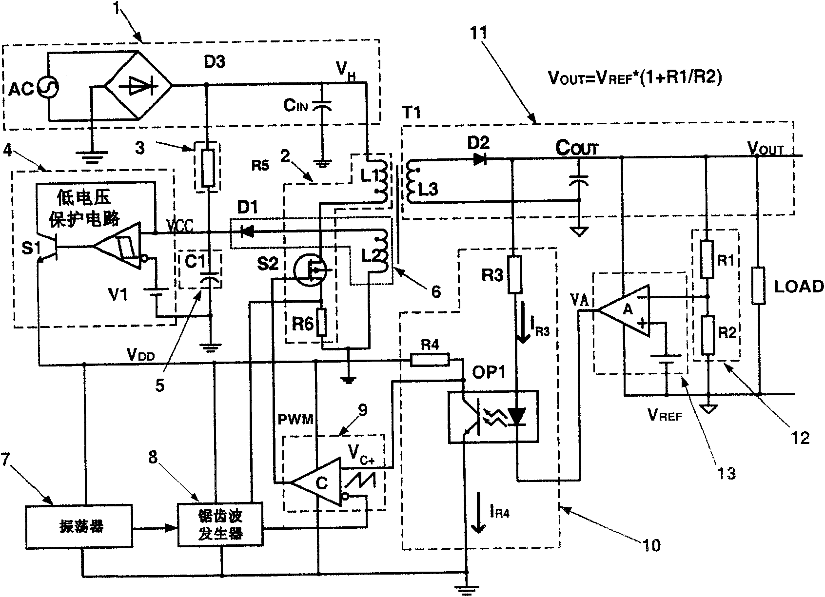 Switch power supply circuit with output short circuit protection function