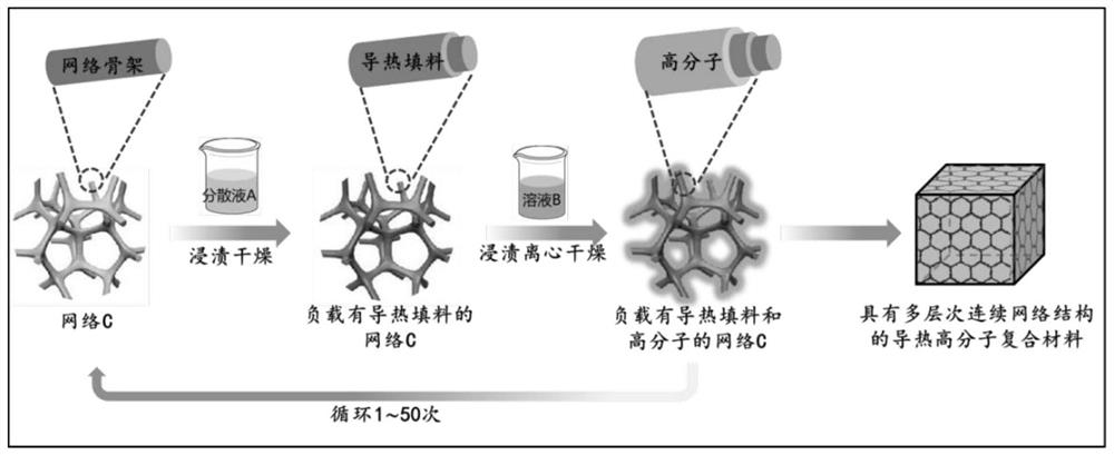 Heat-conducting polymer composite material with multi-layer continuous network structure and preparation method