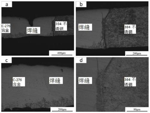 Metallographic corrosion method for Hastelloy C-276 and 304 stainless steel laser welded joint