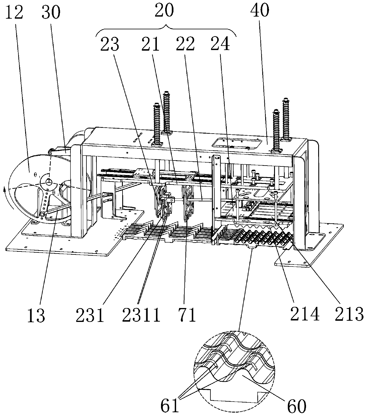 Cutting and stringing integrated novel stringing machine and work method thereof