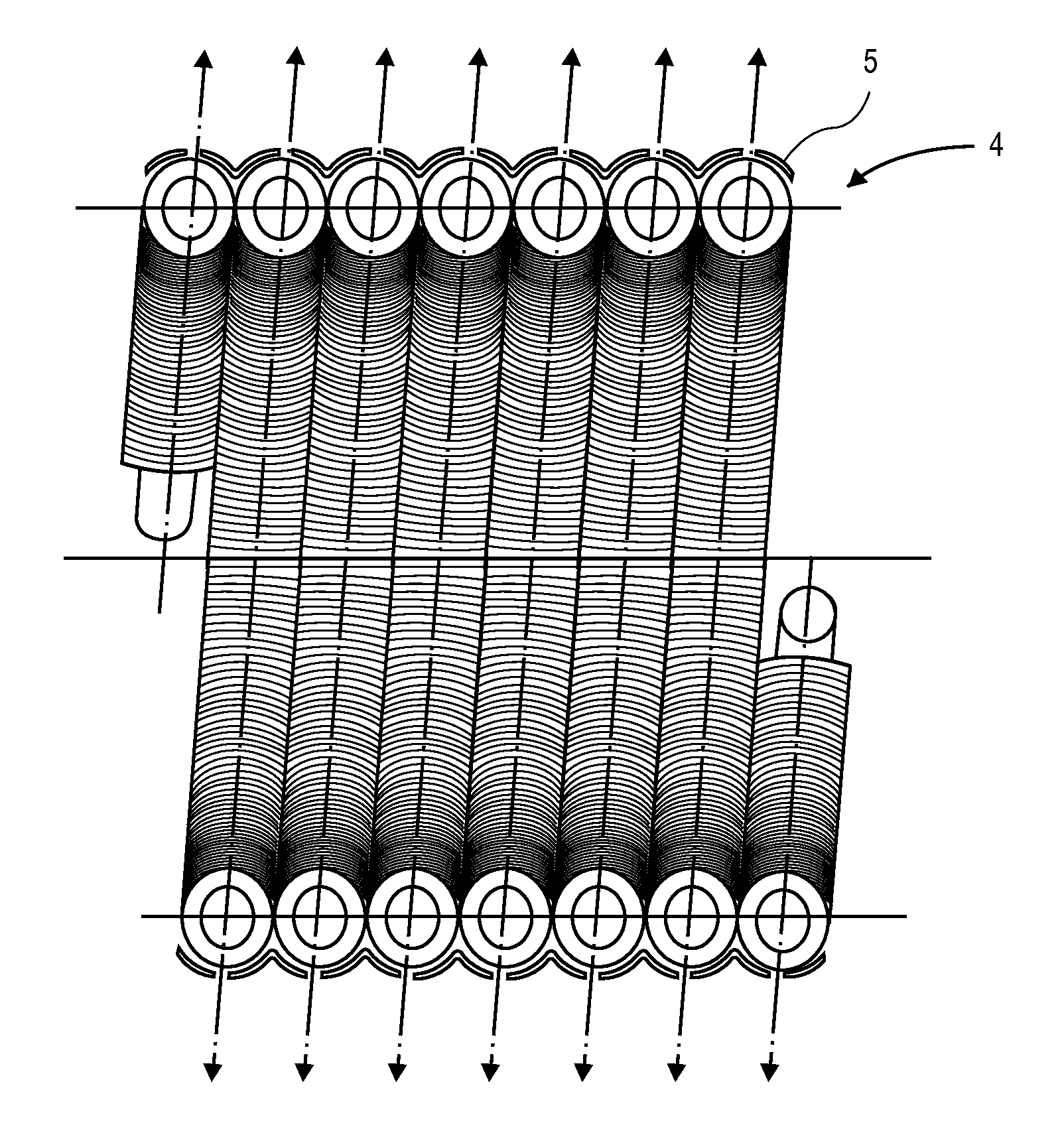 Spiral finned coil condensing heat exchanger