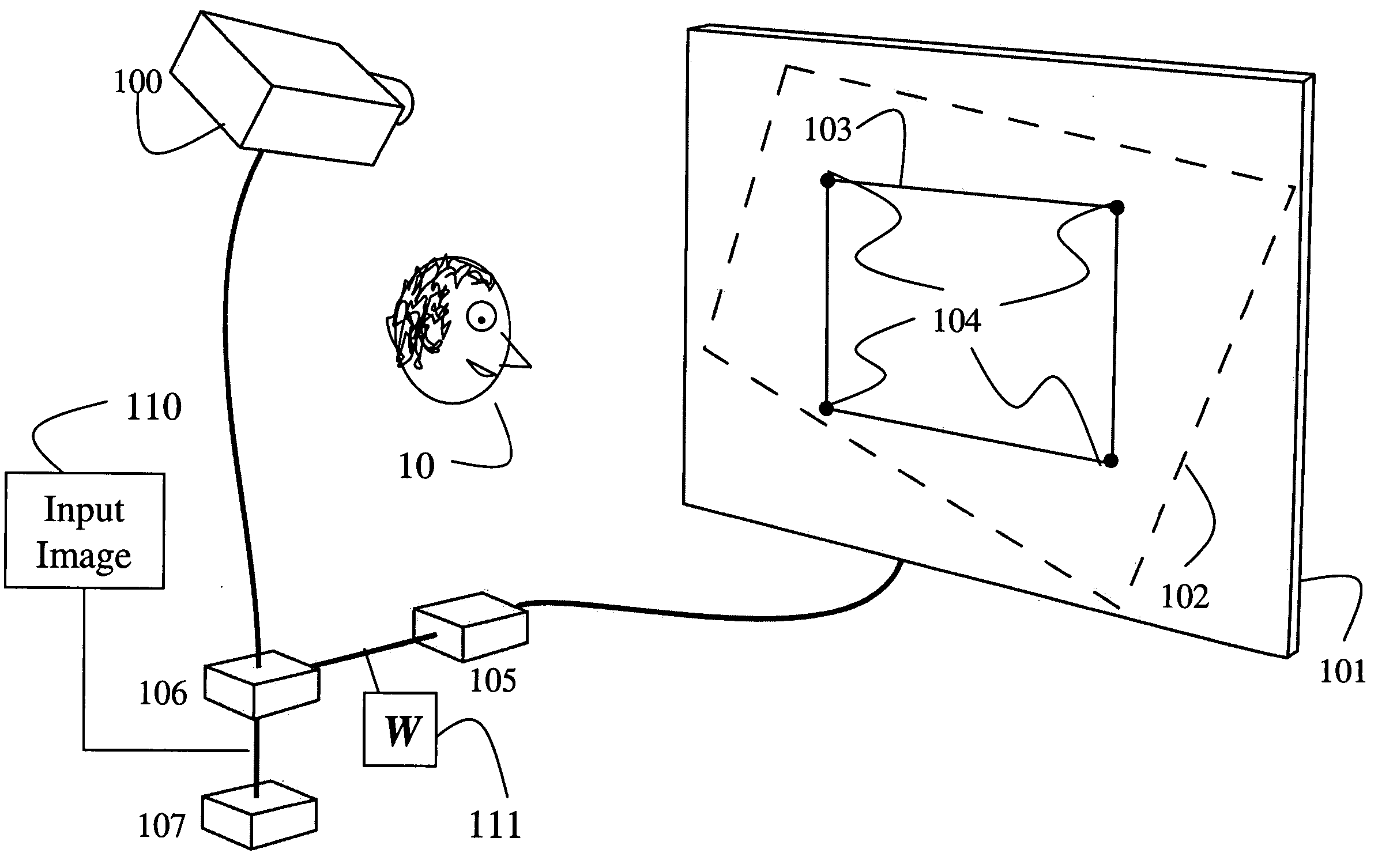 Method and system for calibrating projectors to arbitrarily shaped surfaces with discrete optical sensors mounted at the surfaces