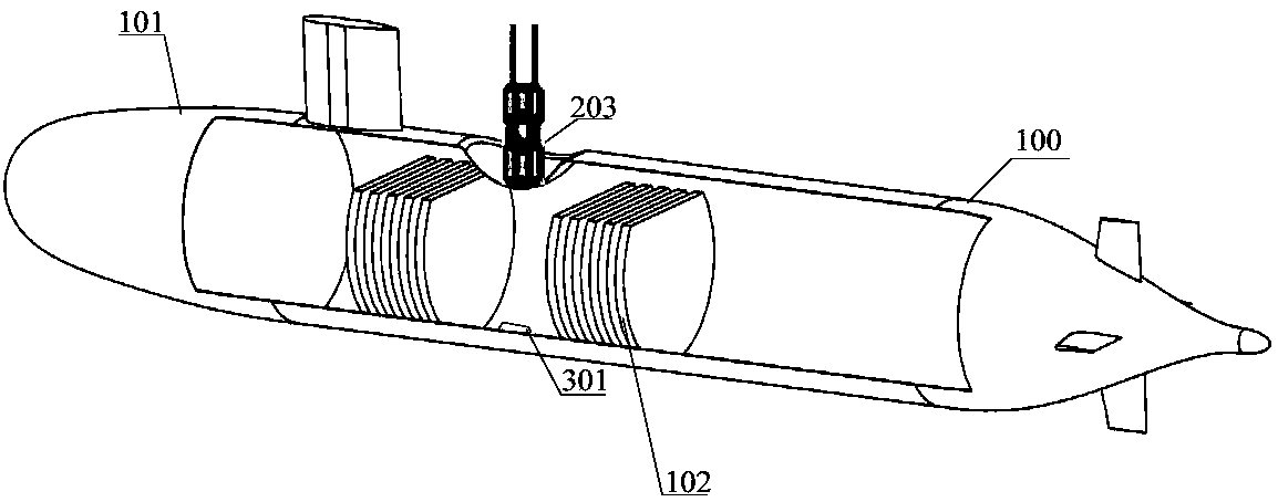 Experimental system with interaction of internal wave and submerged body