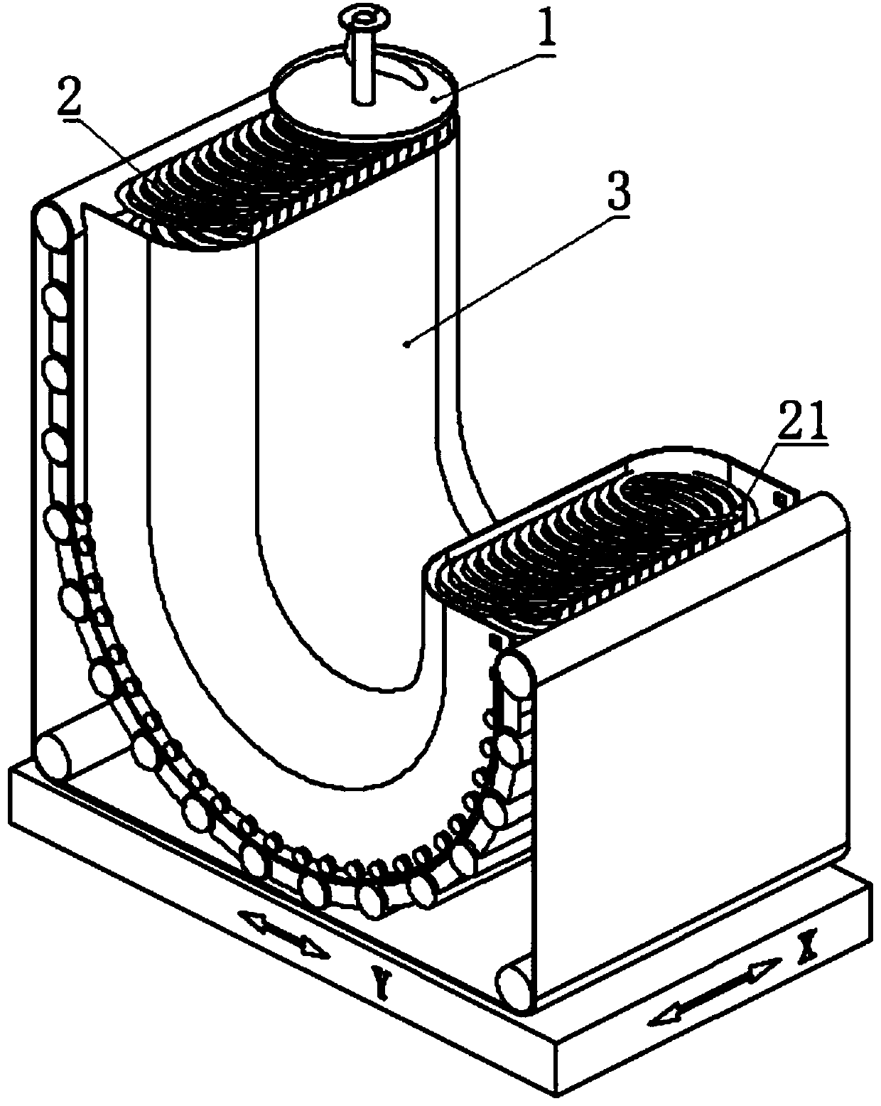 Non-slide fiber strip storage device with U-shaped bottom part