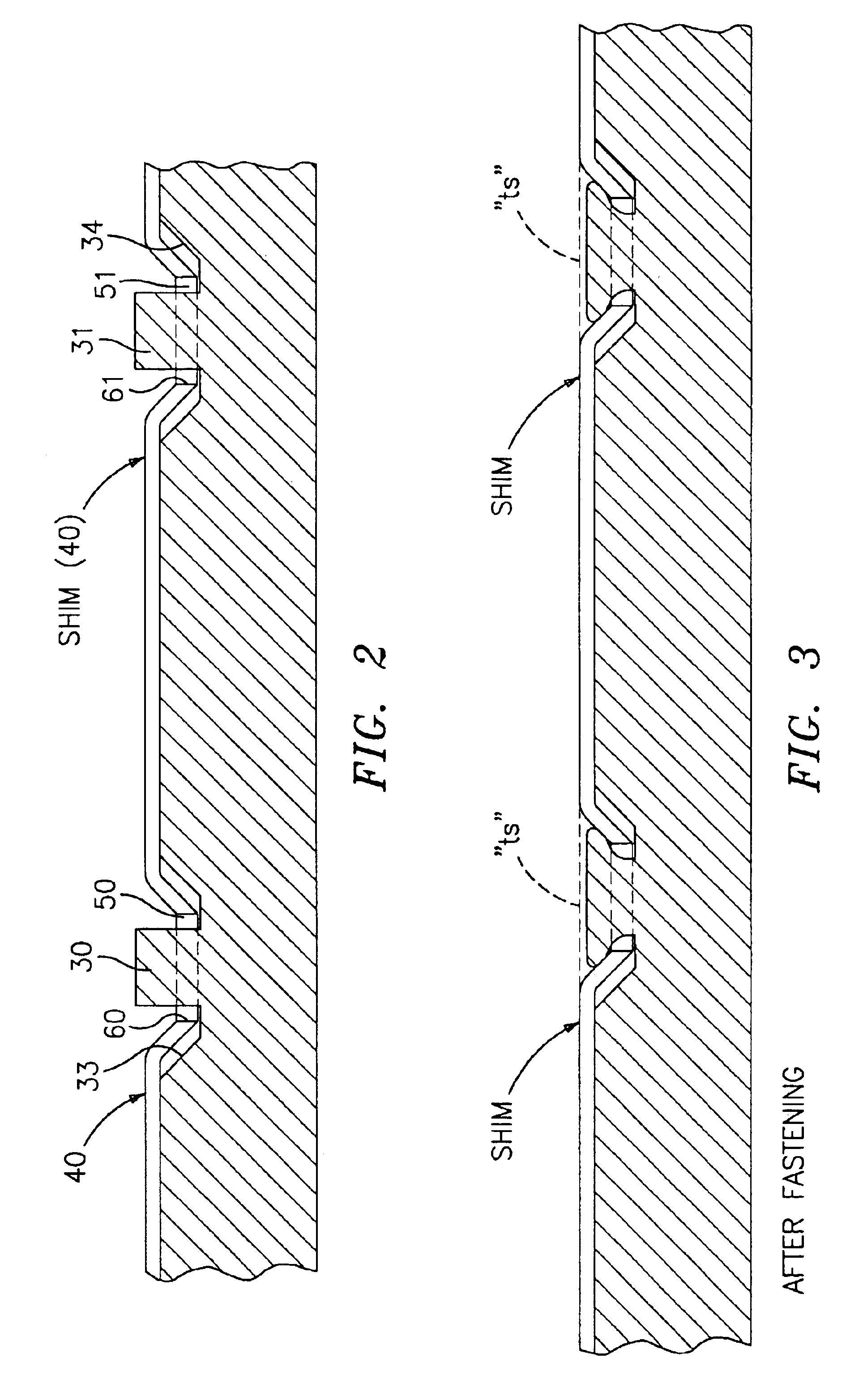 Method of securing a shim to a backing plate and subassembly formed thereby