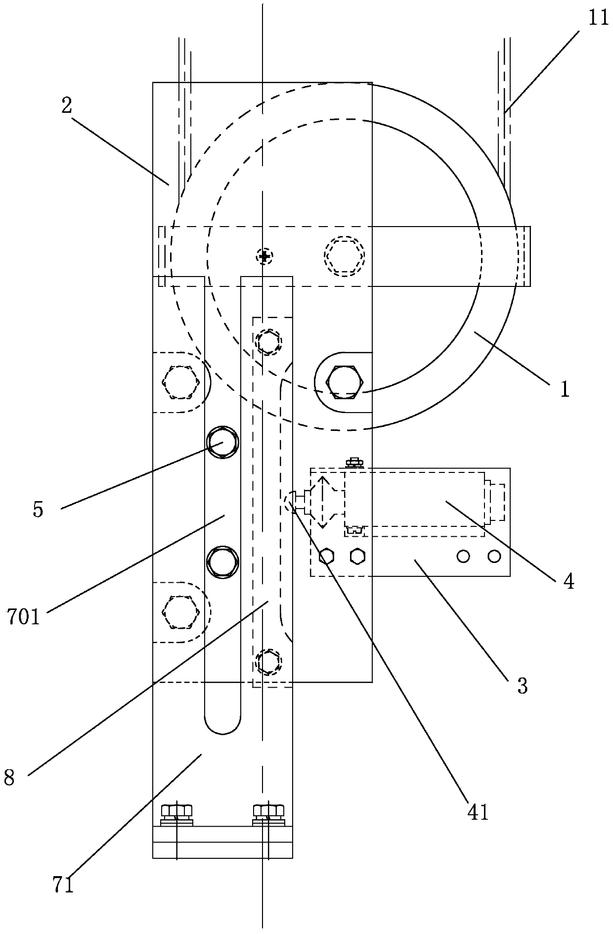 Position-adjustable elevator vertical expansion device with avoiding space