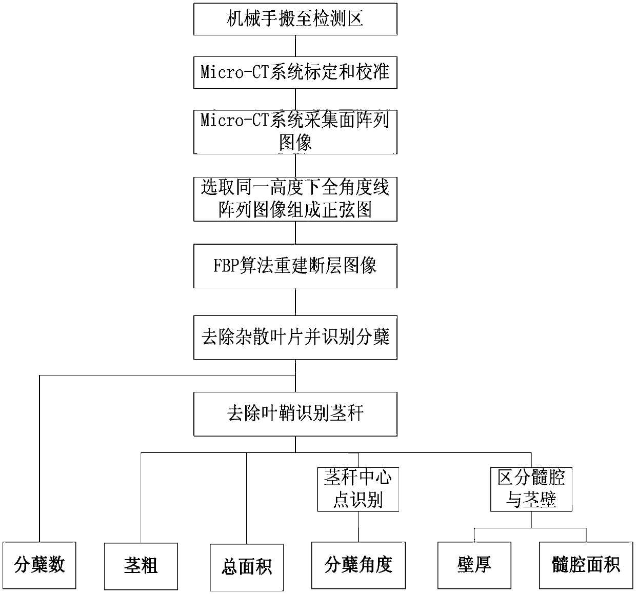 Micro-CT-based rice tillering characteristic nondestructive measurement device and measurement method thereof