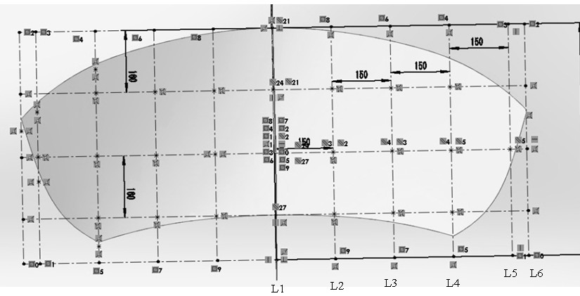 Digital design method of automobile rear windshield glass hot press molding die