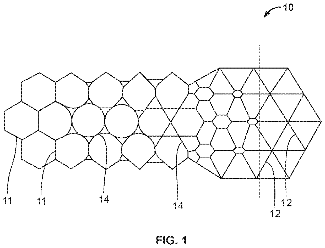Lattice transitioning structures in additively manufactured products