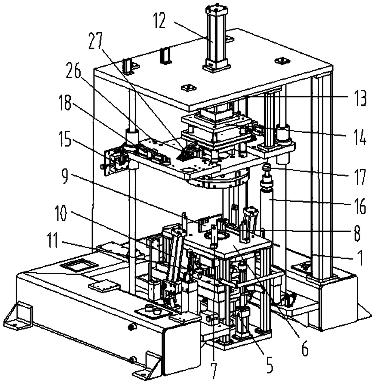 An all-round locking assembly machine for gear shaft parts