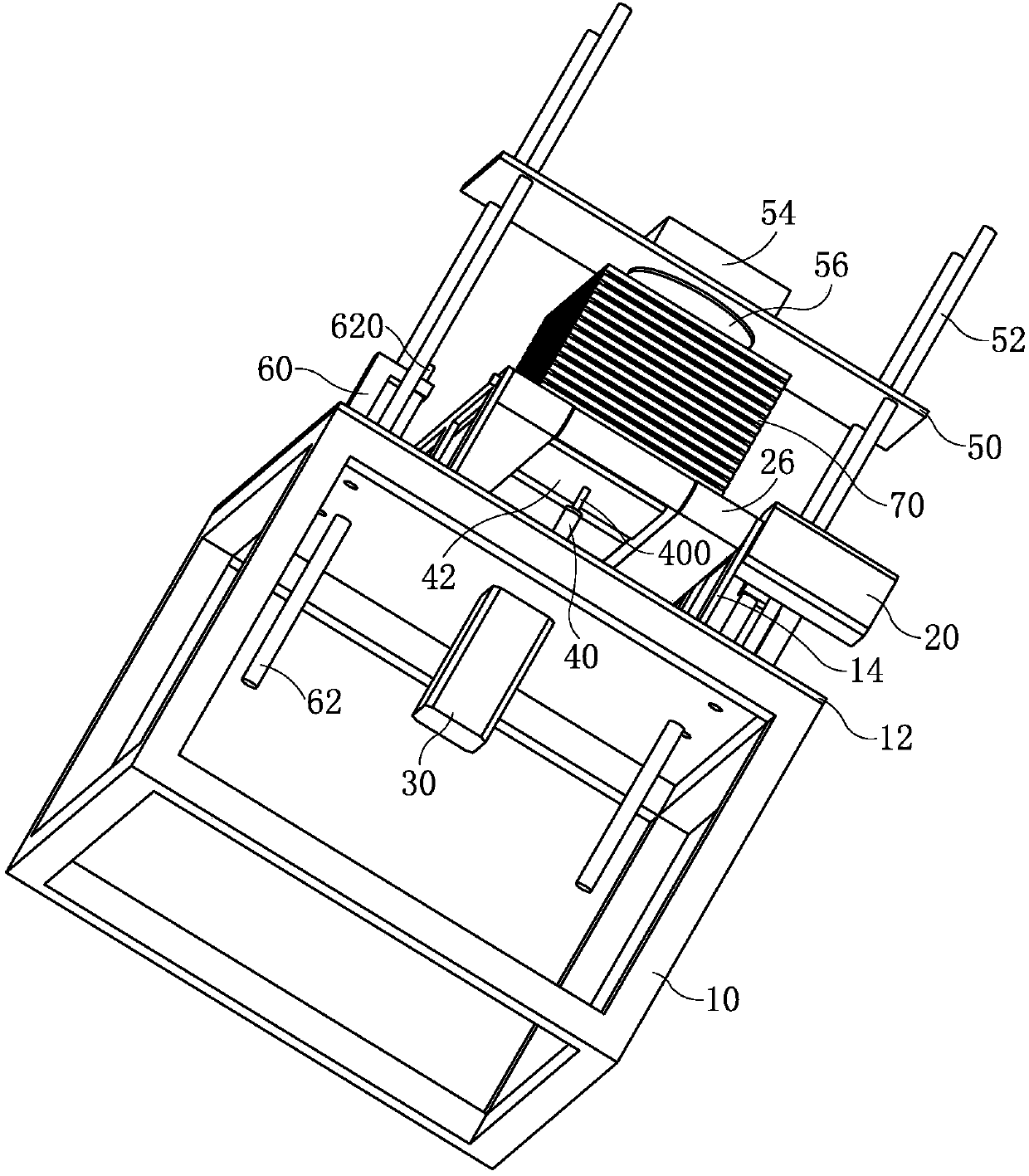 Conveying and steering device for charging trays