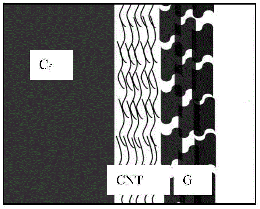Fiber-reinforced ceramic matrix composite and preparation method for graphene/carbon nano-tube interface