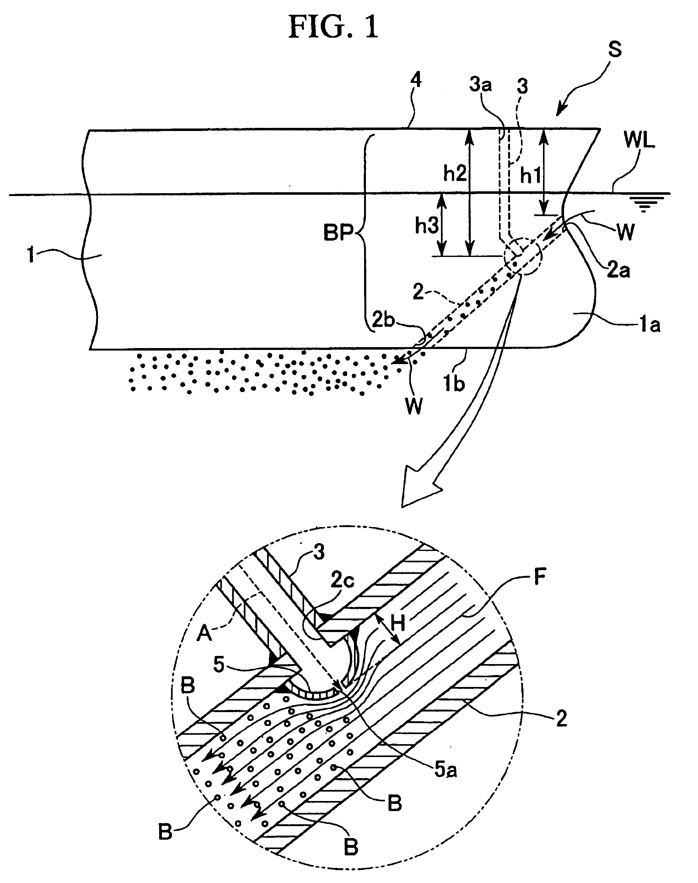 Friction reducing ship and method for reducing frictional resistance
