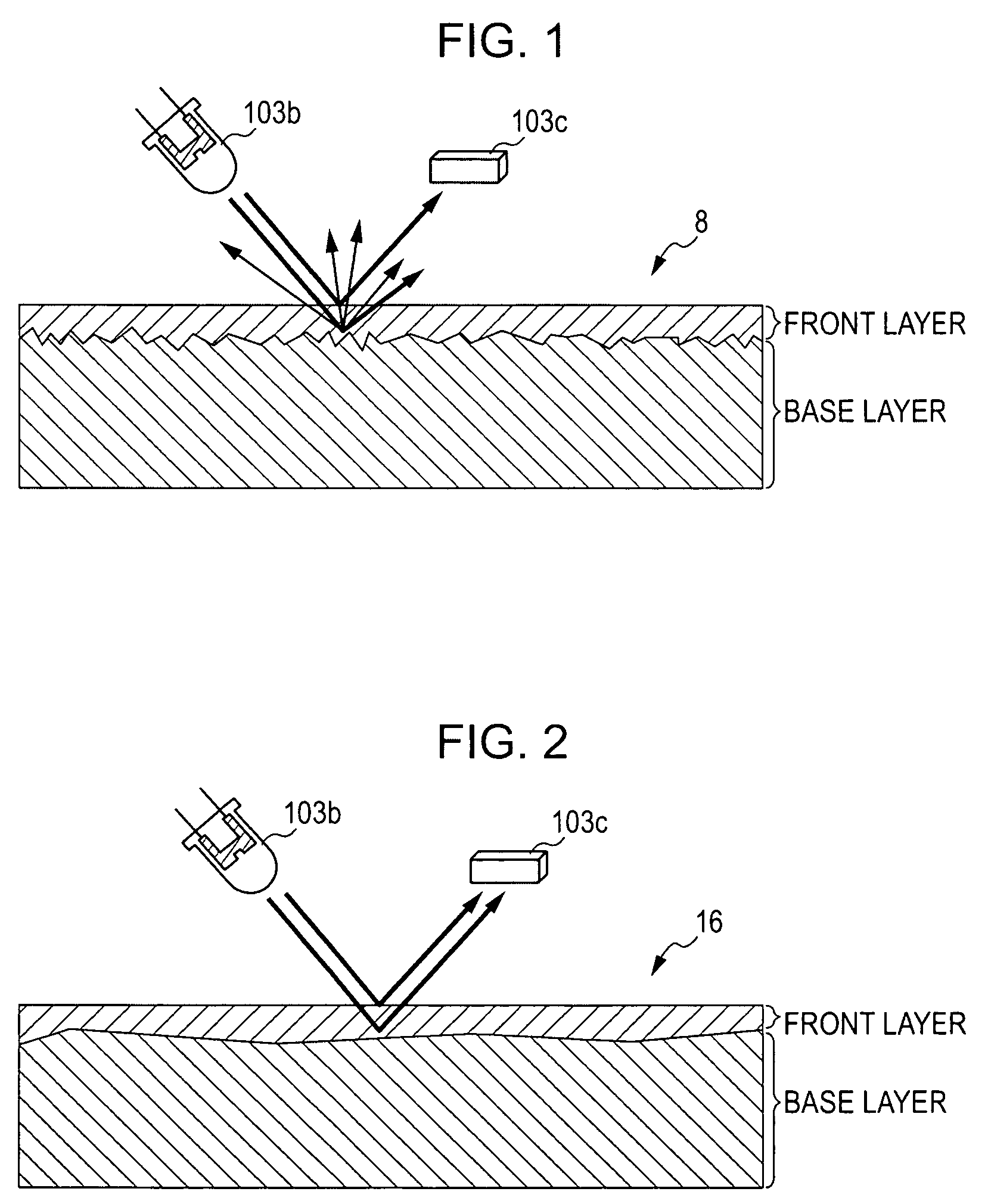 Image forming apparatus featuring a multilayer member with a roughened layer surface to irregularly reflect incident light and method for making the multilayer member