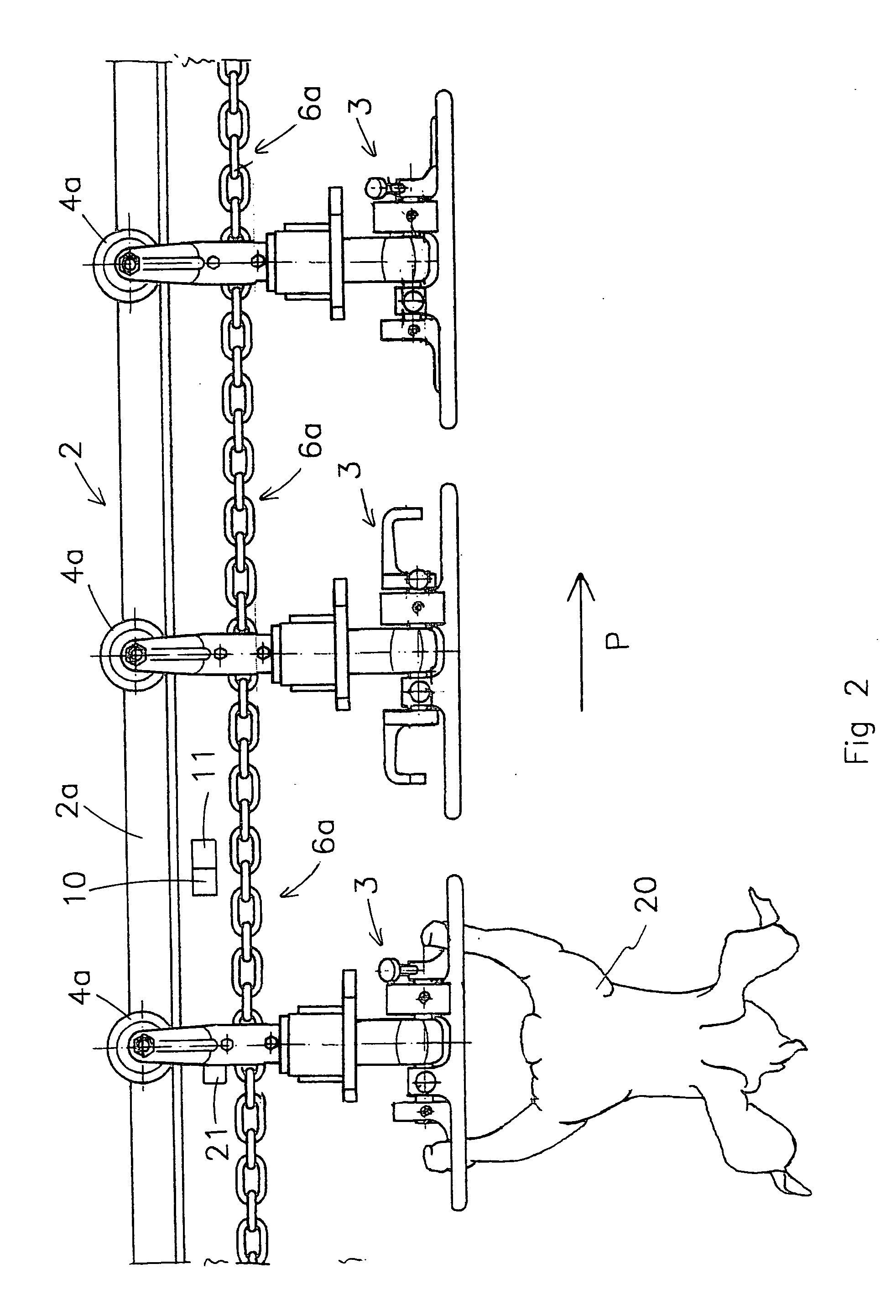 Device and method for processing slaughter animals and/or parts thereof provided with a transportation system
