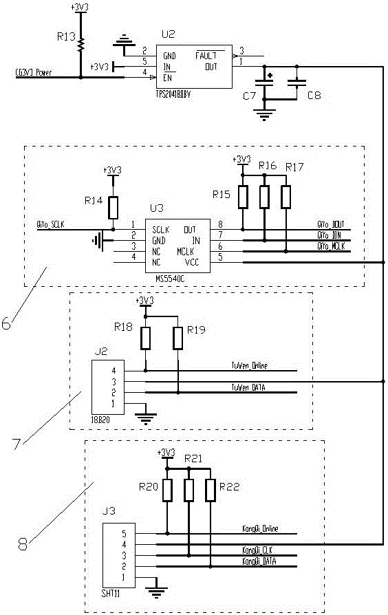 An agricultural environmental information acquisition control device with a sensor interface circuit