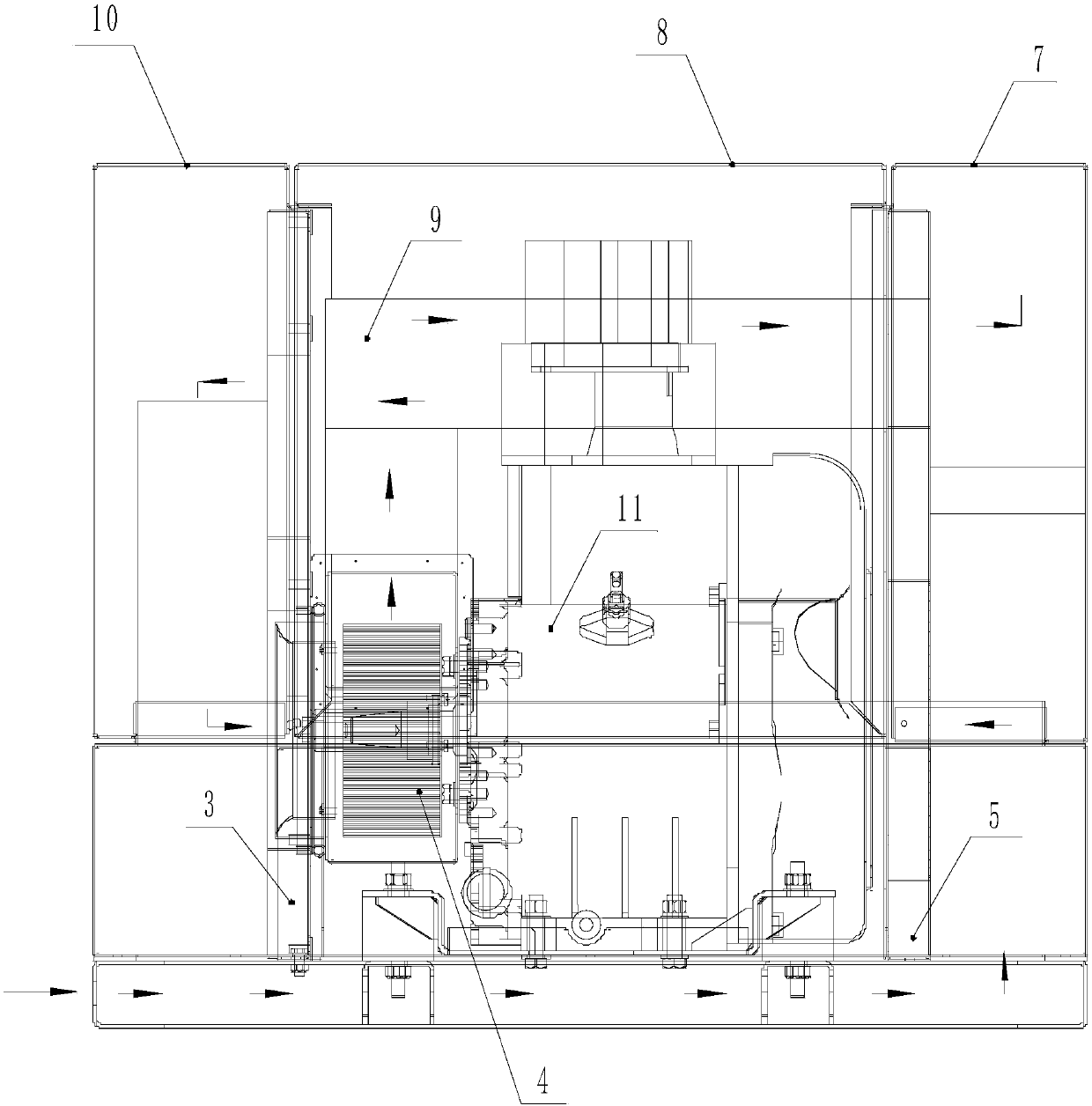 Single-cylinder air-cooled silent unit air flue structure