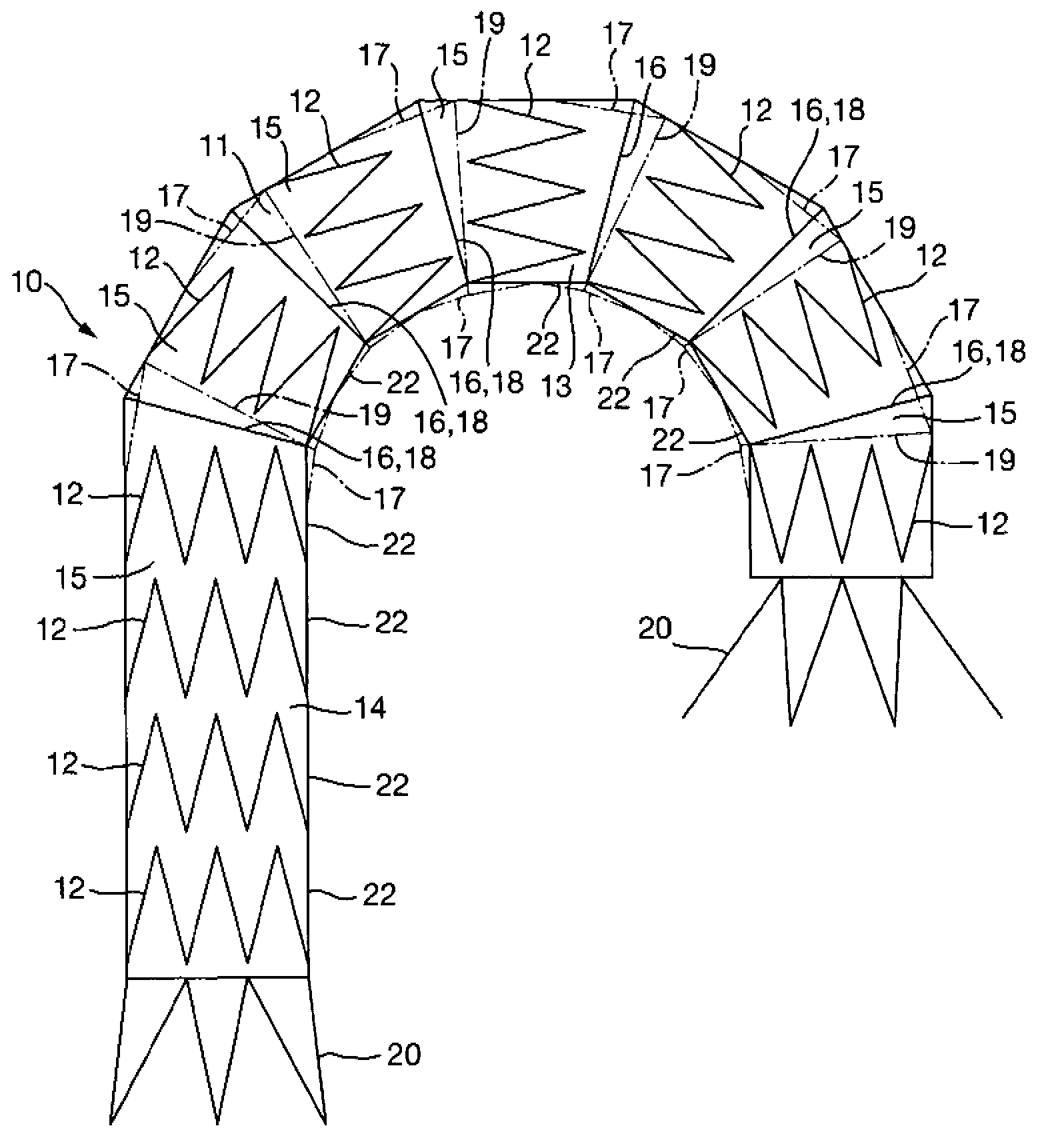 Curved stent graft assembly